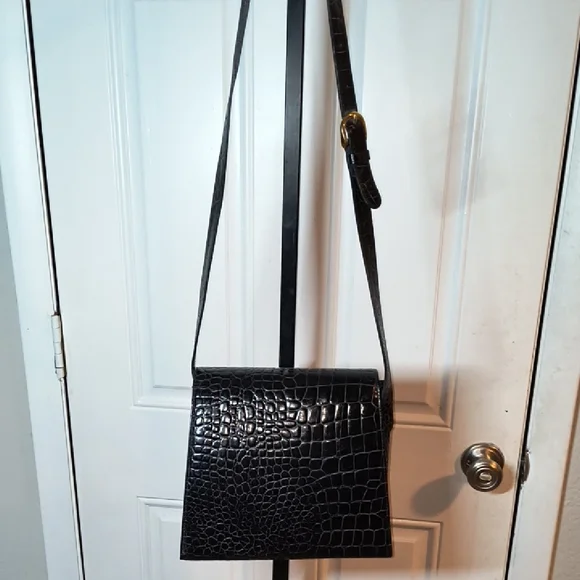 Vintage TALBOTS Black/Gold Crocodile Embossed Crossbody Bag NICE - Picture 10 of 15